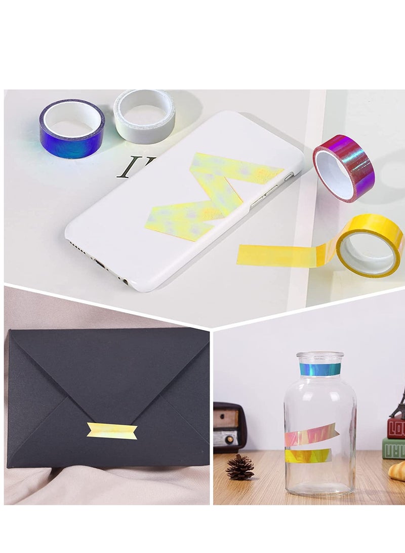 Holographic Tape Assorted Colored Set Decorative Prismatic Glitter Hoops for DIY Arts Crafts Decoration Scrapbooking Gifts Wrapping 6 Rolls - Image 3